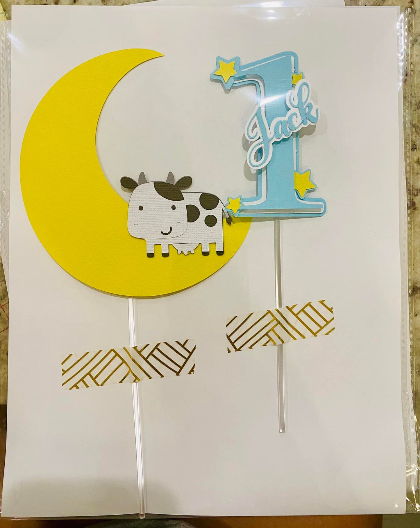 Cow over Moon cake topper set