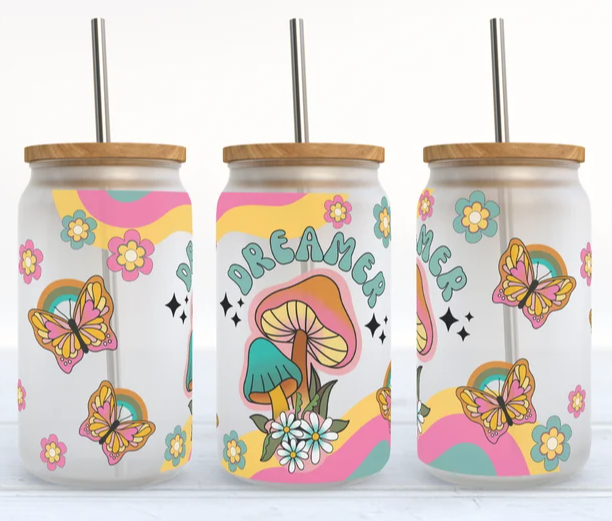 Frosted Mason Jar Tumbler: Dreamer