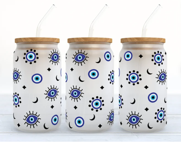 Frosted Mason Jar Tumbler: Evil Eye