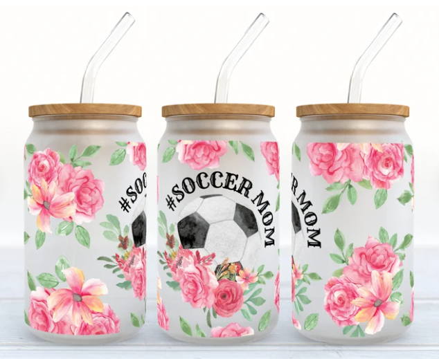 Frosted Mason Jar Tumbler: Soccer Mom