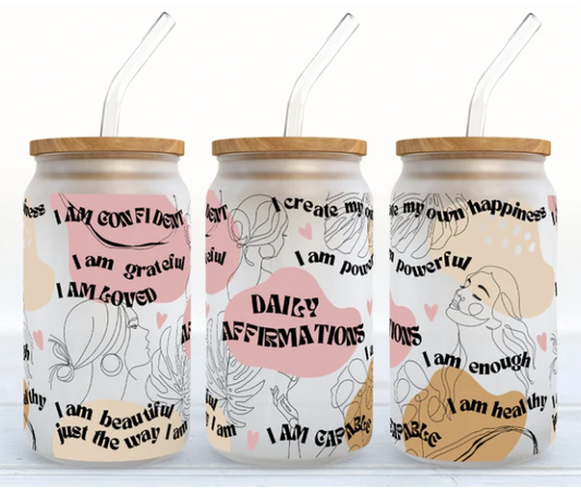 Frosted Mason Jar Tumbler: Daily Affirmations